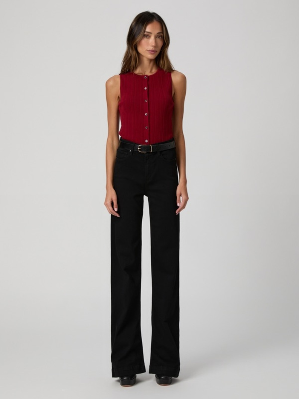 PAIGE Leenah Wide Leg Jean in Shadow High Rise Stretch Denim Black Wash